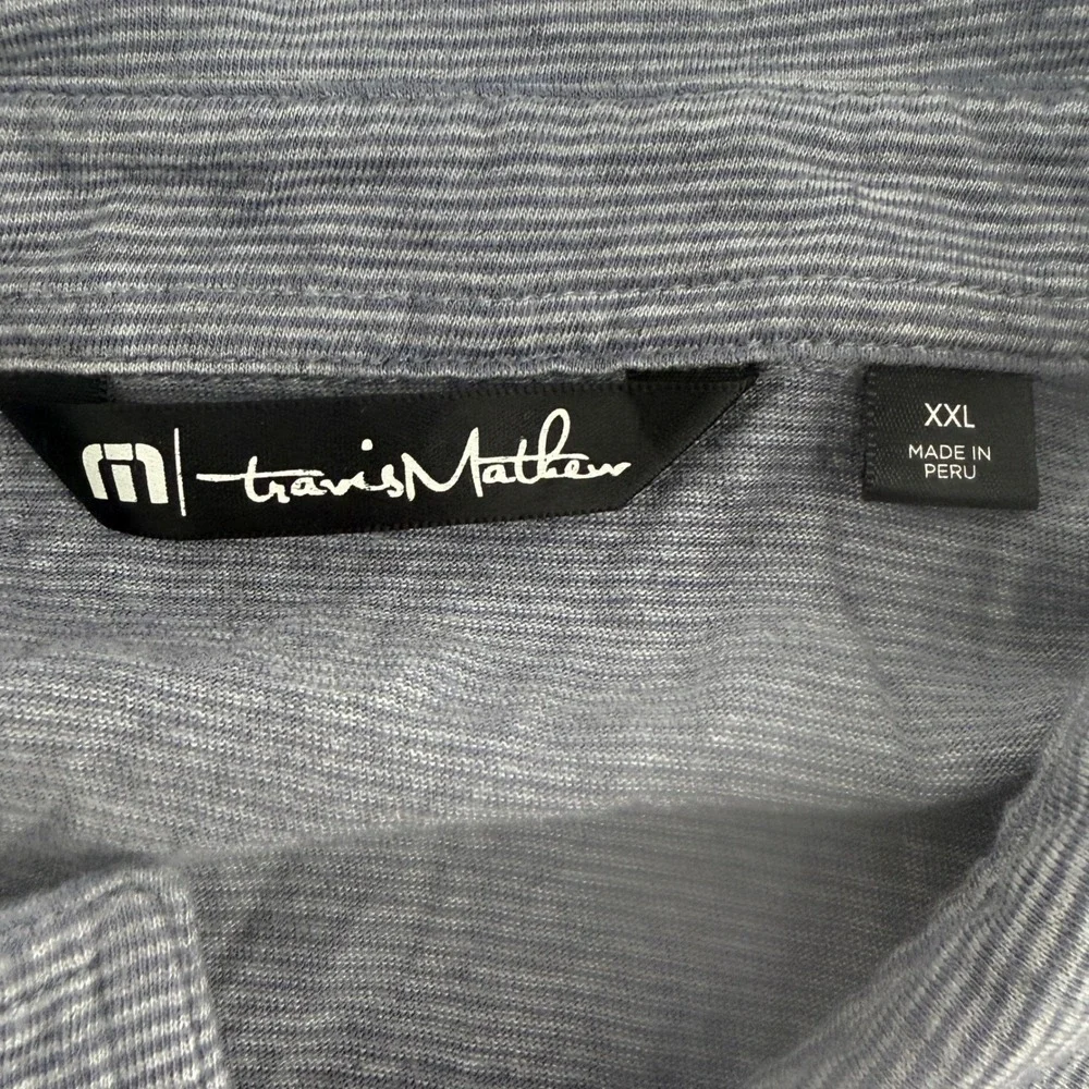 TravisMathew‎ Mens XXL Gray Striped Cotton Modal Blend Golf Polo Shirt